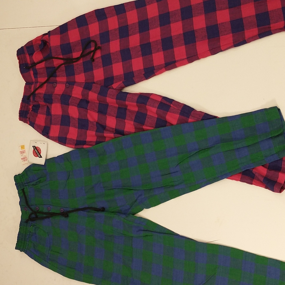 Deadstock Vintage Plaid Cotton Lounge Pants Pockets Bright Color Casual Long